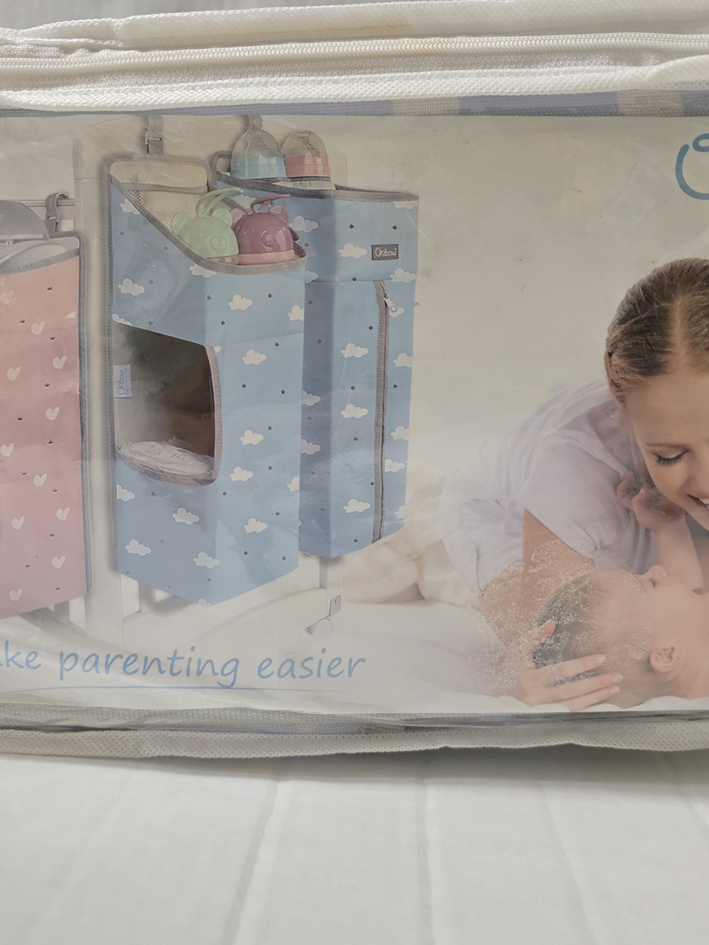 Orzbow Modular 3-Piece Baby Crib Organizer Diaper Caddy Blue Clouds